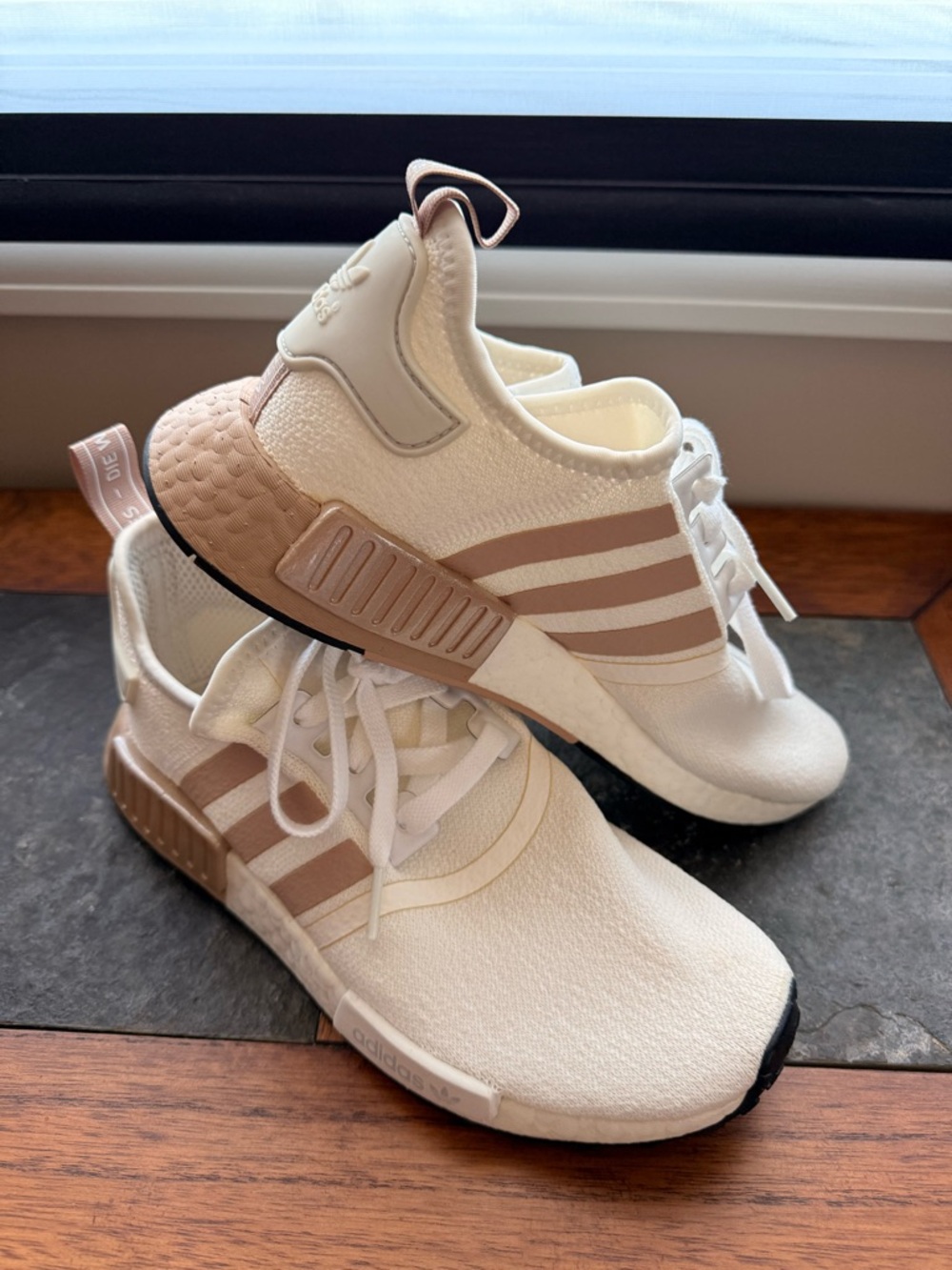 adidas Cream and Taupe Knit NMD R1 Sneakers
